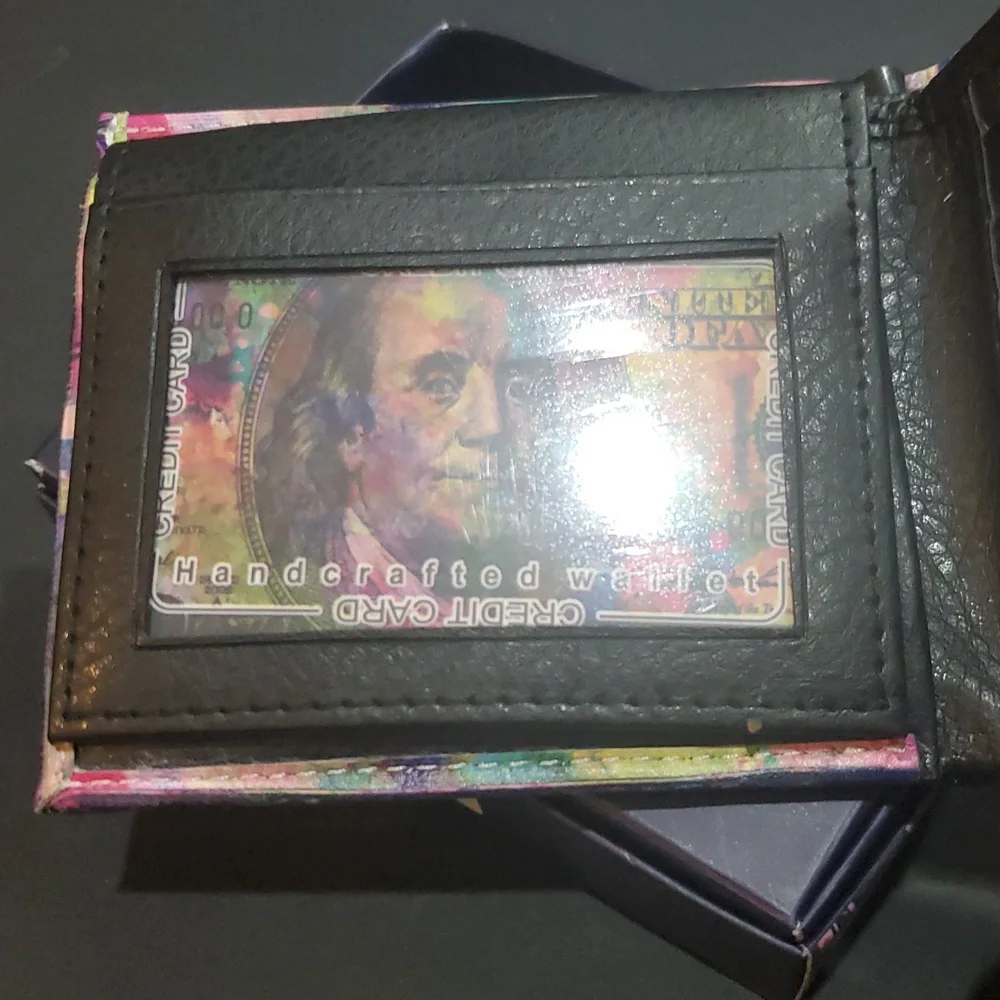 Benjamin Franklin printed handcrafted Money wallet new in‎ box